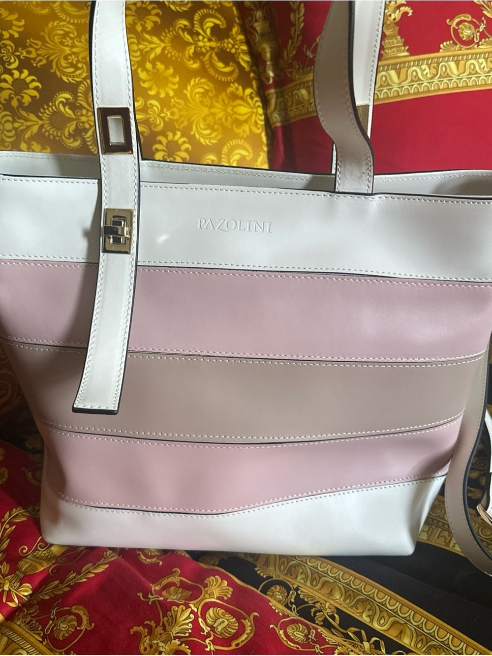 Carlo Pazolini MulticolorStriped Leather Tote with Crossbody Strap